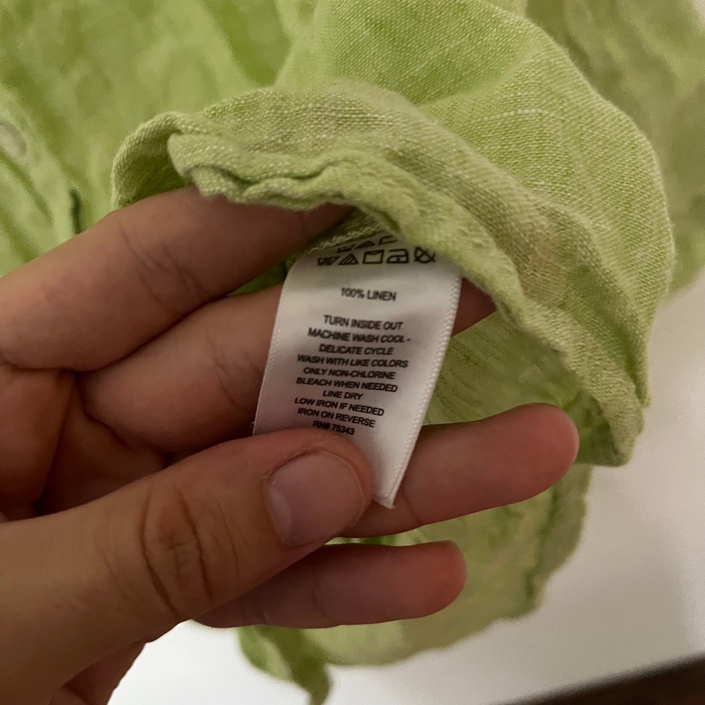 Sigrid Olsen Womens Small Lime Green 100% Linen Button Down Up Roll Sleeve Shirt - Picture 7 of 10